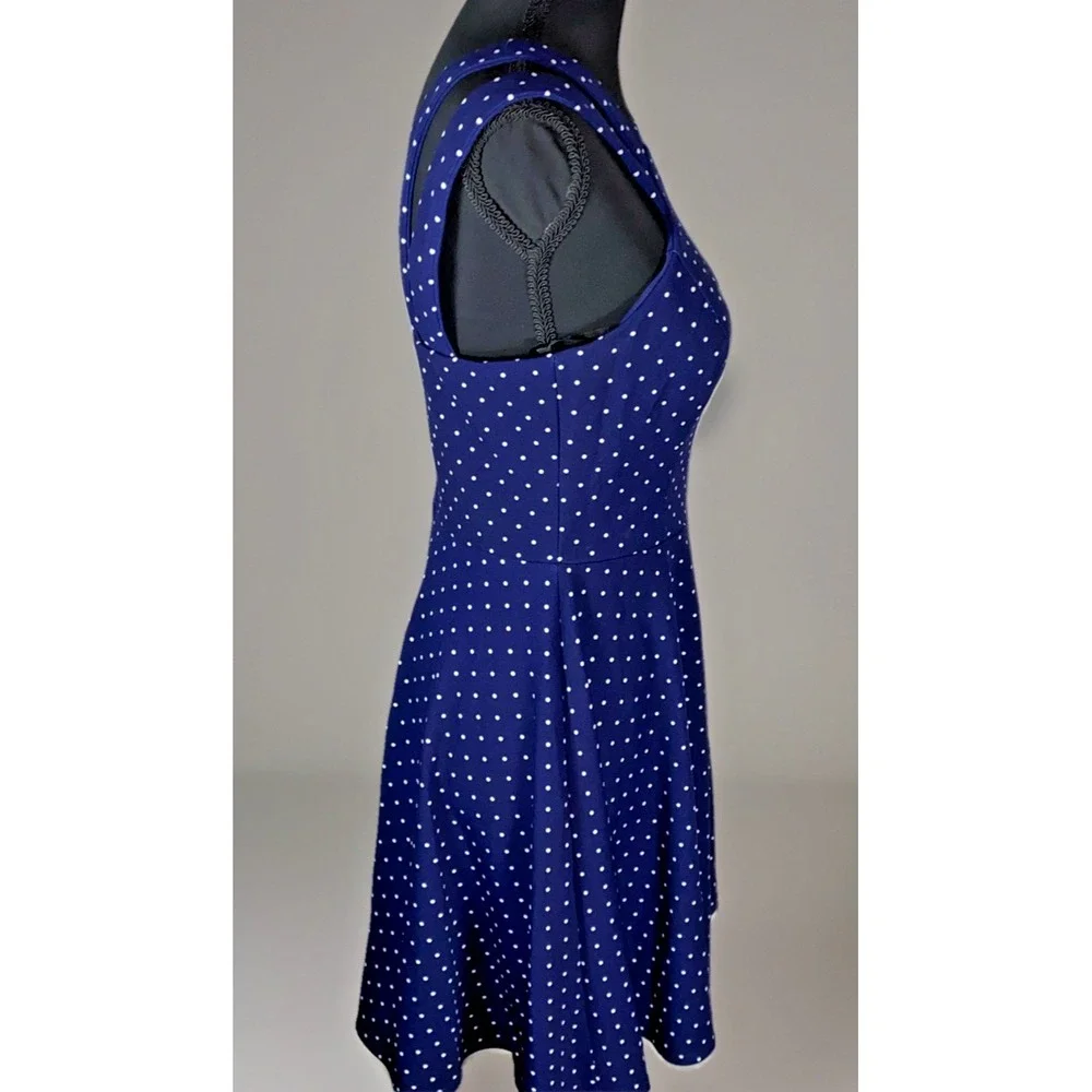 Polka Dot Girls Halter Dress‎ Blue Double Strap A Line Juniors 7/8 Semi Form